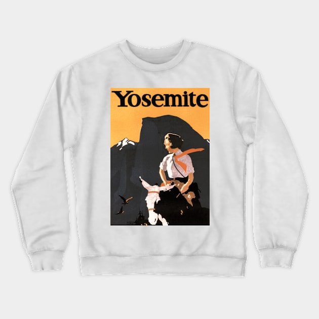 Yosemite - Young Woman Riding a Donkey- Vintage Travel Poster Design Crewneck Sweatshirt by Naves